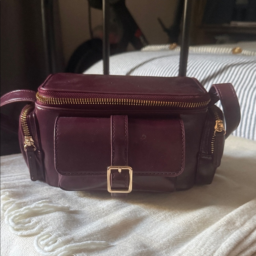 Anthropologie Burgundy Leather Crossbody Bag with Gold Hardware